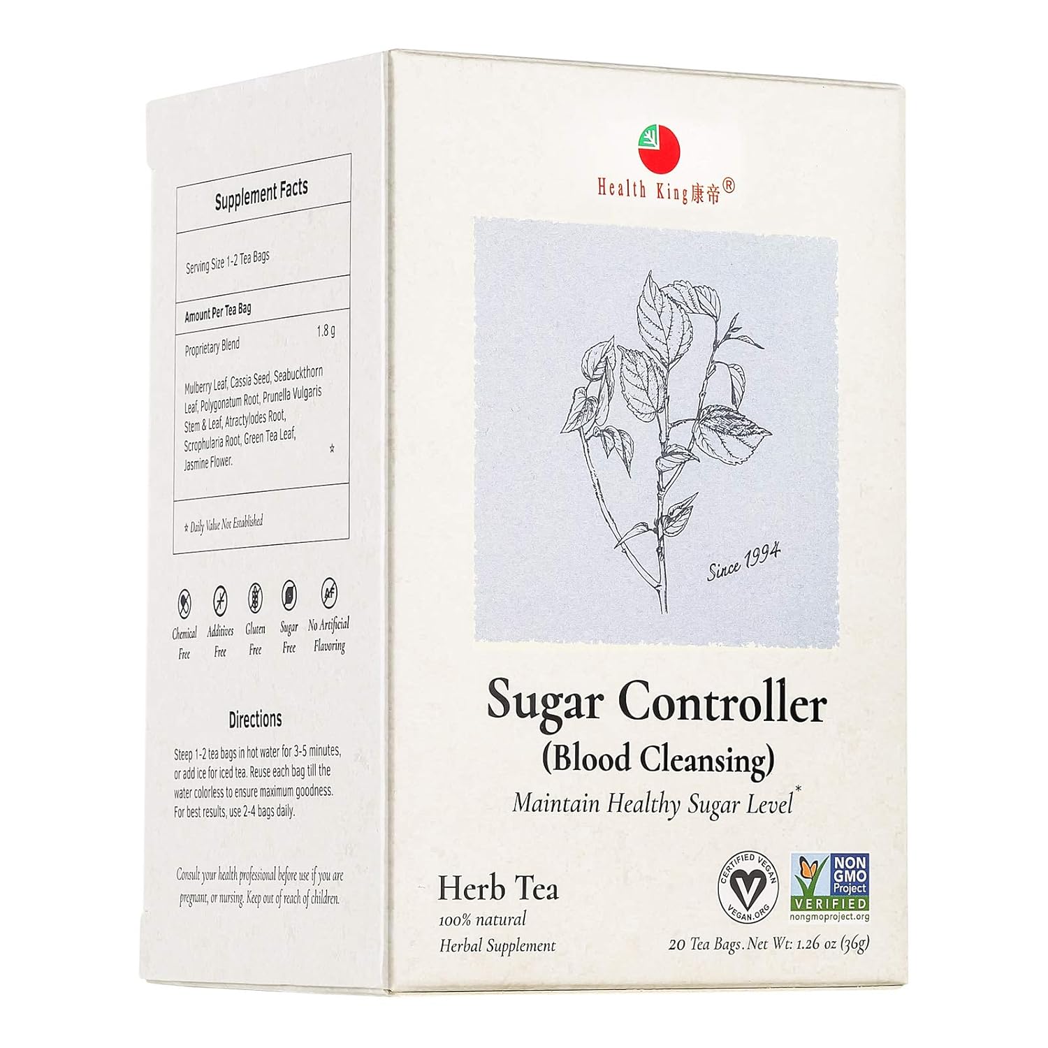Health King Sugar Controller Herb Tea 20 Teabags Pack of 4 - Image 2