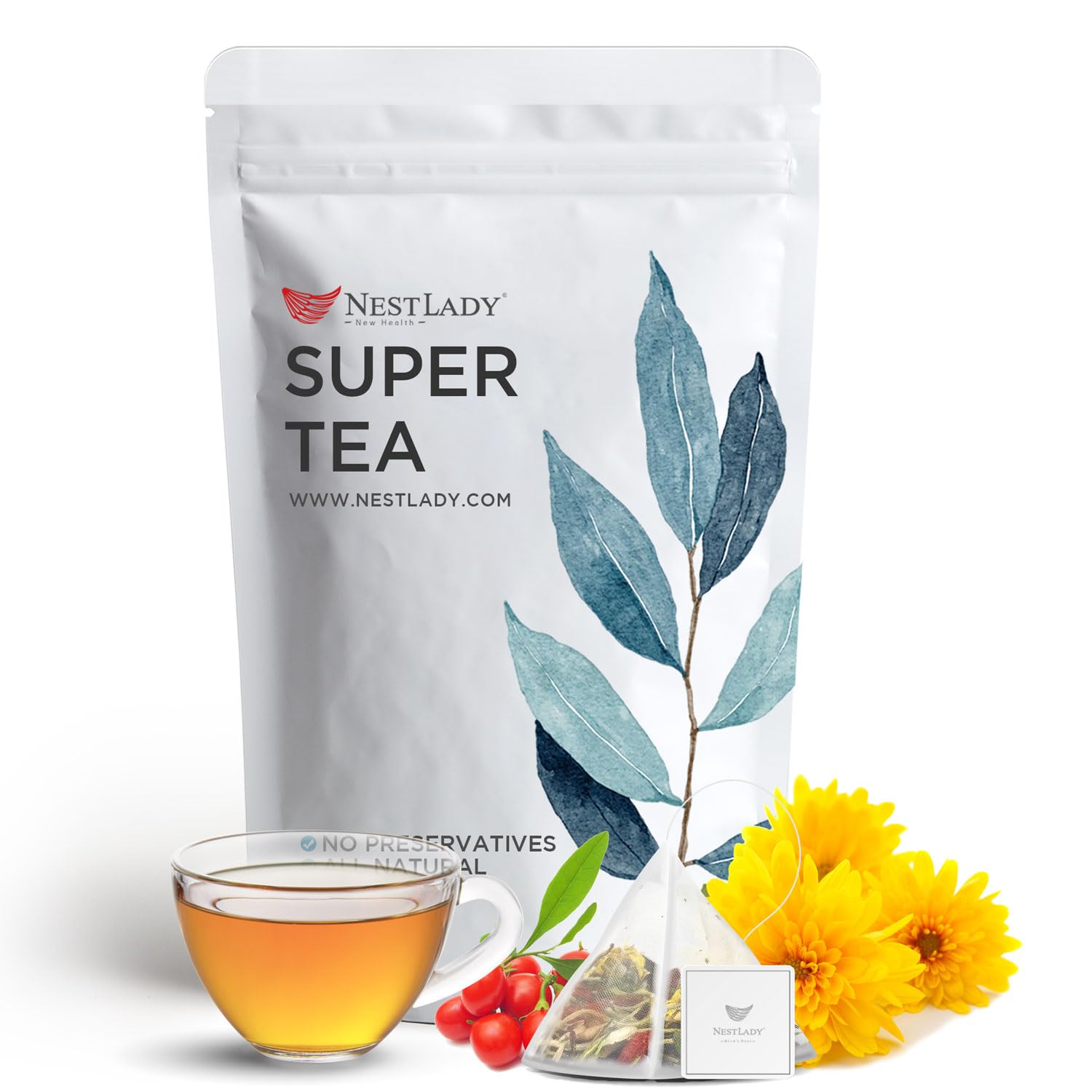 NESTLADY Dandelion Wolfberry Tea Bags Natural Kidneys & Liver Health 20 Bags