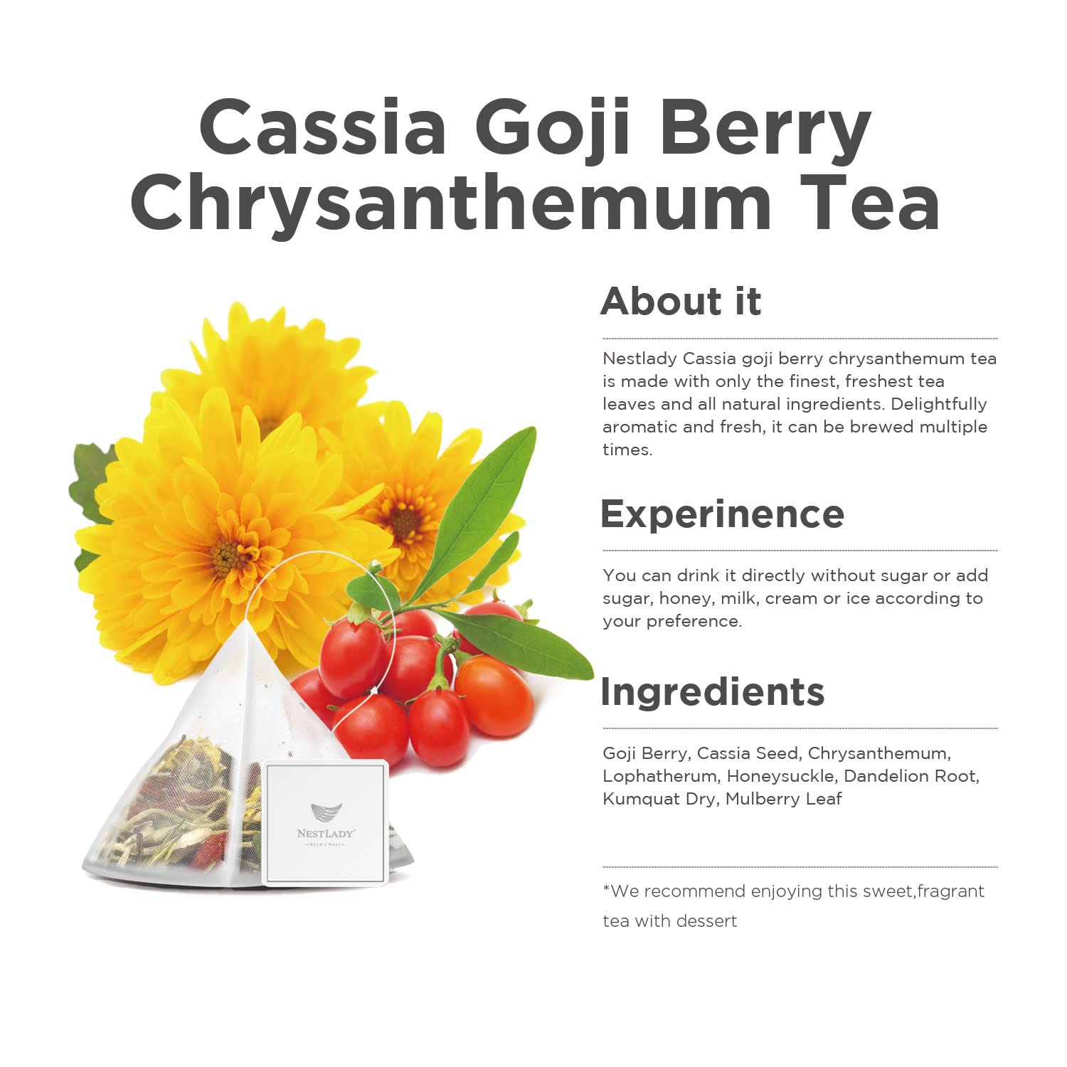 NESTLADY Dandelion Wolfberry Tea Bags Natural Kidneys & Liver Health 20 Bags - Image 3