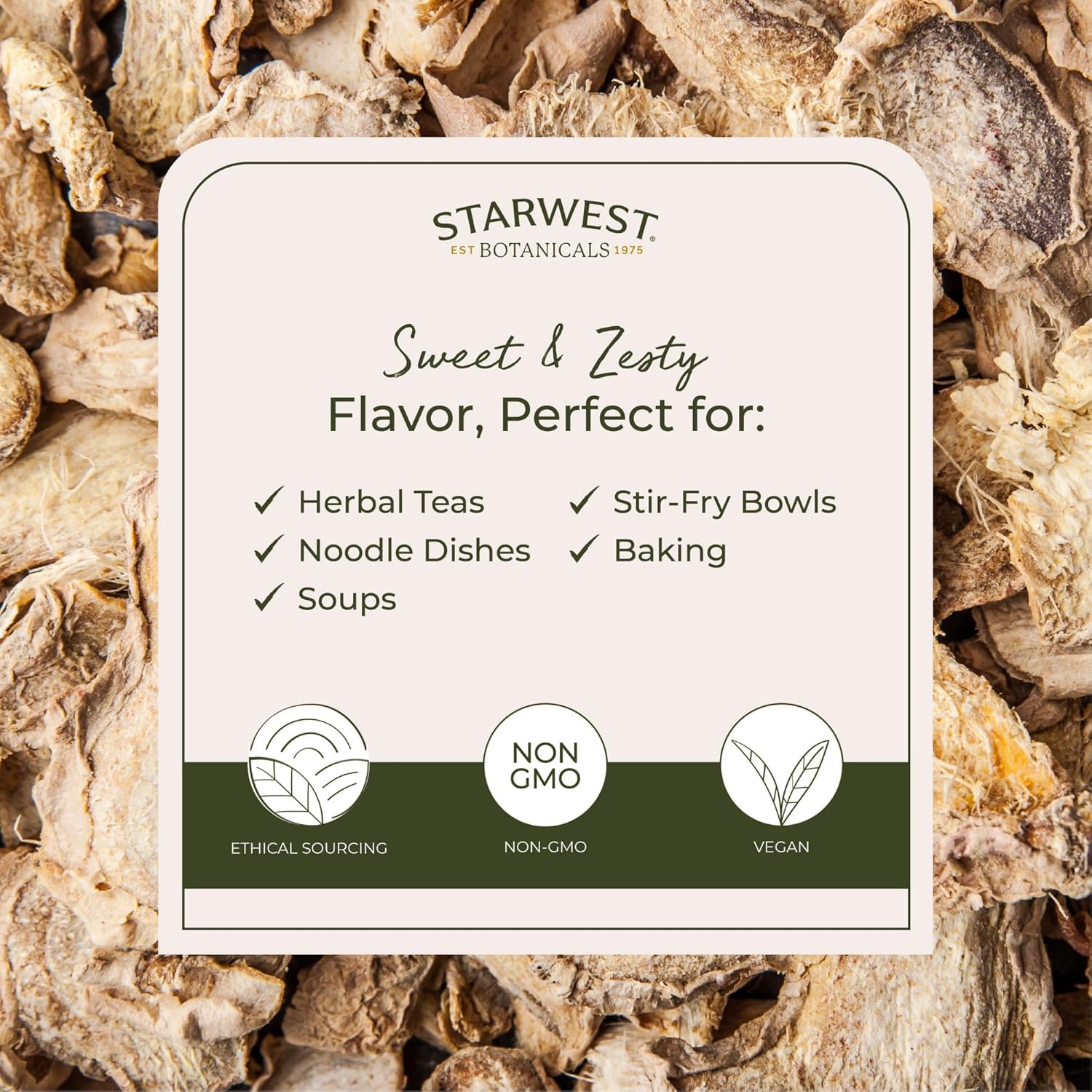 Starwest Botanicals Organic Ginger Root Dried Ginger Herb for Tea Cut and Sifted Bulk 1 lb Bag - Image 4