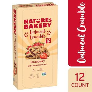 Nature’s Bakery Oatmeal Crumble Bars, Strawberry, Real Fruit, Vegan, Non-GMO, Breakfast bar, 1 Box With 12 Twin Packs