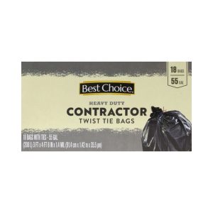 Best Choice Contractor Heavy Duty Twist Tie Bags 55gal/18pk/1ct