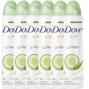 DOVE Go Fresh Cucumber & Green Tea Deodorant Spray, 5.07 Fl Oz (150 ml) each, Pack of 6