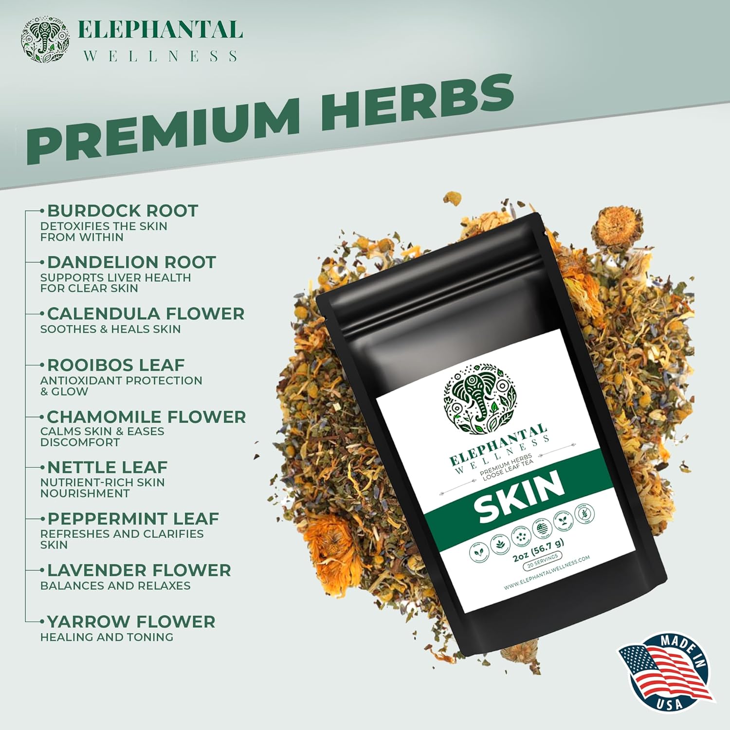 Elephantal Wellness Premium Skin Herbal Tea Loose Leaf 20 Servings - Image 4