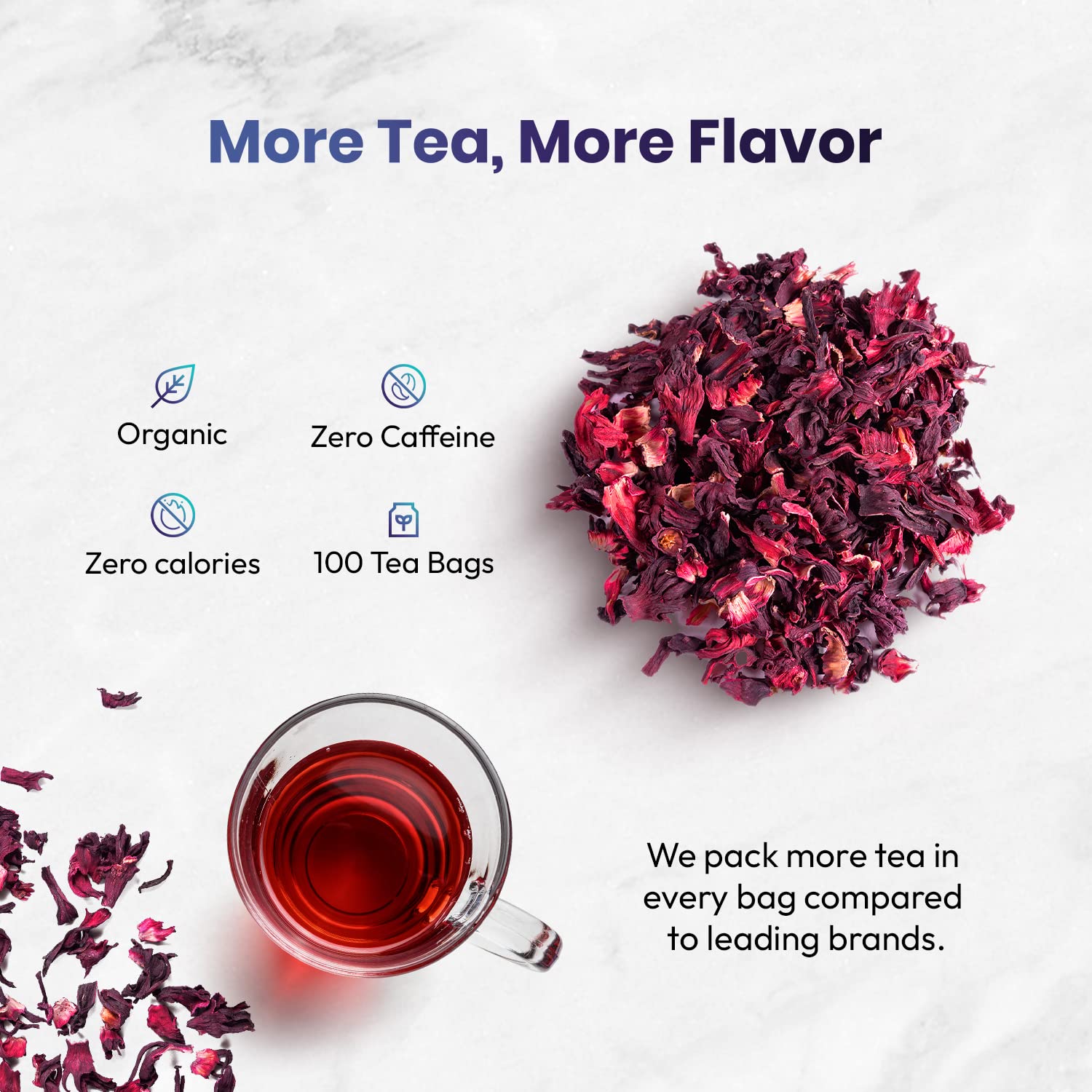 Organic Hibiscus Tea 100 Tea Bags Non-GMO Caffeine Free Tea With Zero Sugar - Image 3