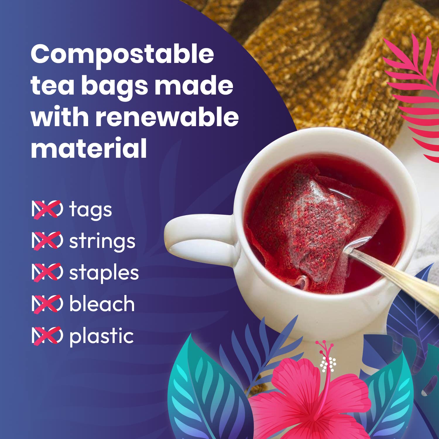 Organic Hibiscus Tea 100 Tea Bags Non-GMO Caffeine Free Tea With Zero Sugar - Image 5