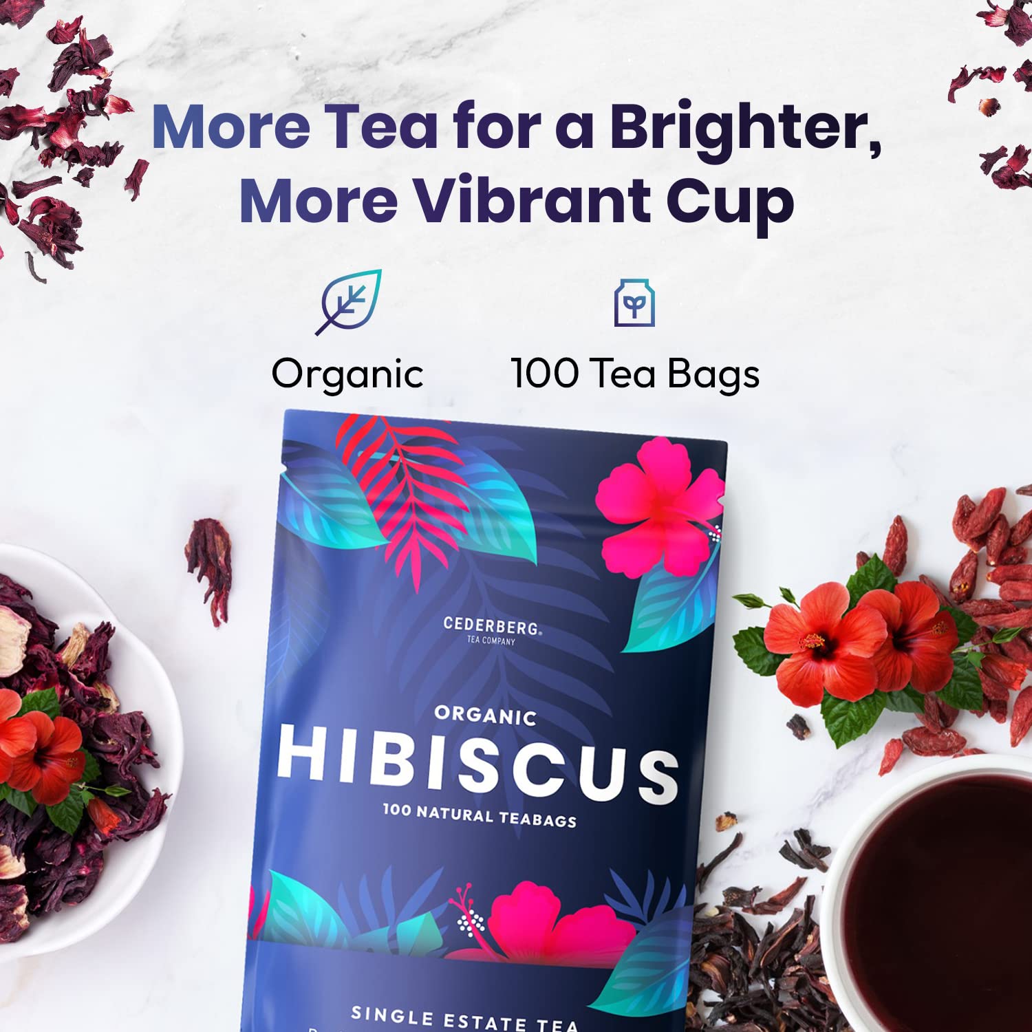 Organic Hibiscus Tea 100 Tea Bags Non-GMO Caffeine Free Tea With Zero Sugar - Image 8