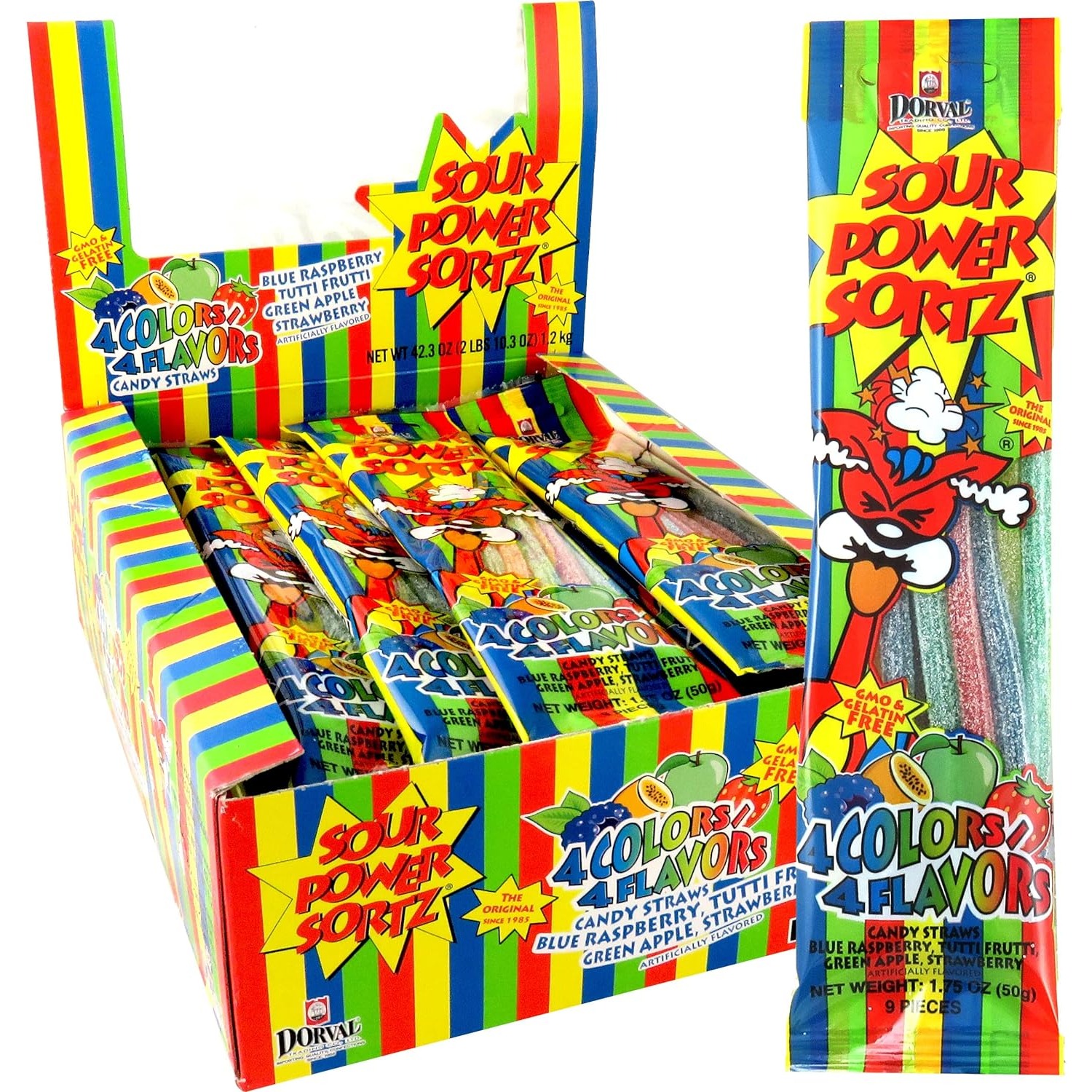 Sour Power Candy Straws, Sortz Straws, 1.75 Oz Per Pack, Pack of 24 - Image 2