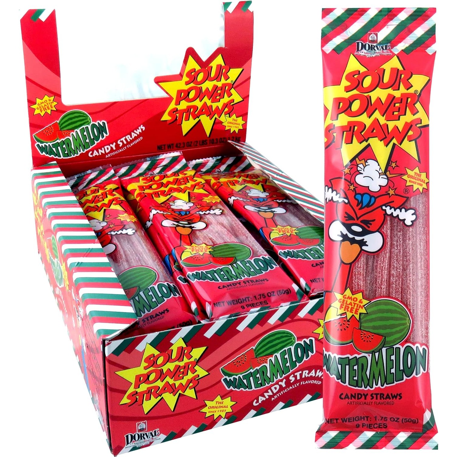 Sour Power Candy Straws, Watermelon Straws, 1.75 Oz Per Pack, Pack of 24 - Image 2