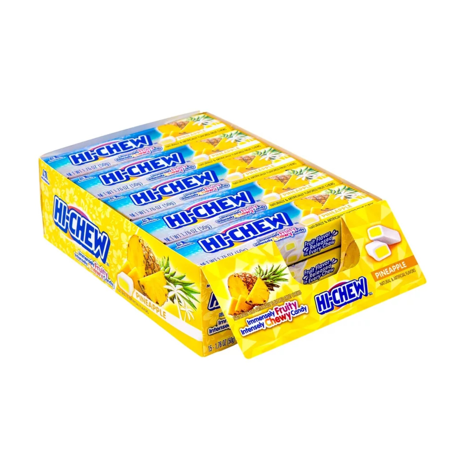 HI-CHEW Unique Fun Soft & Chewy Taffy Candy, Pine Apple Flavor, 1.76oz each, Pack of 15 - Image 2