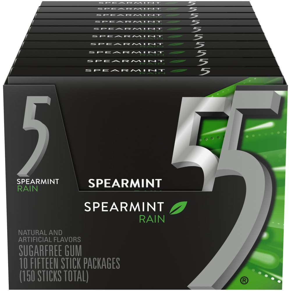 5 Gum Spearmint Rain Sugar Free Chewing Gum (Pack of 10) - Image 2