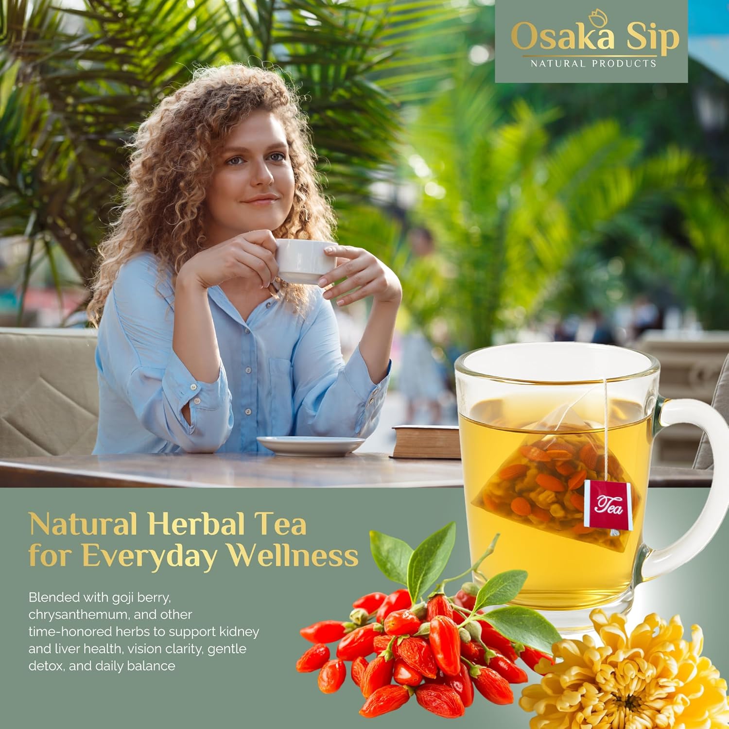 OsakaSip Goji Berry Chrysanthemum Tea Bags Natural Liver Detox Cleanse Kidney Health 15 Bags - Image 3