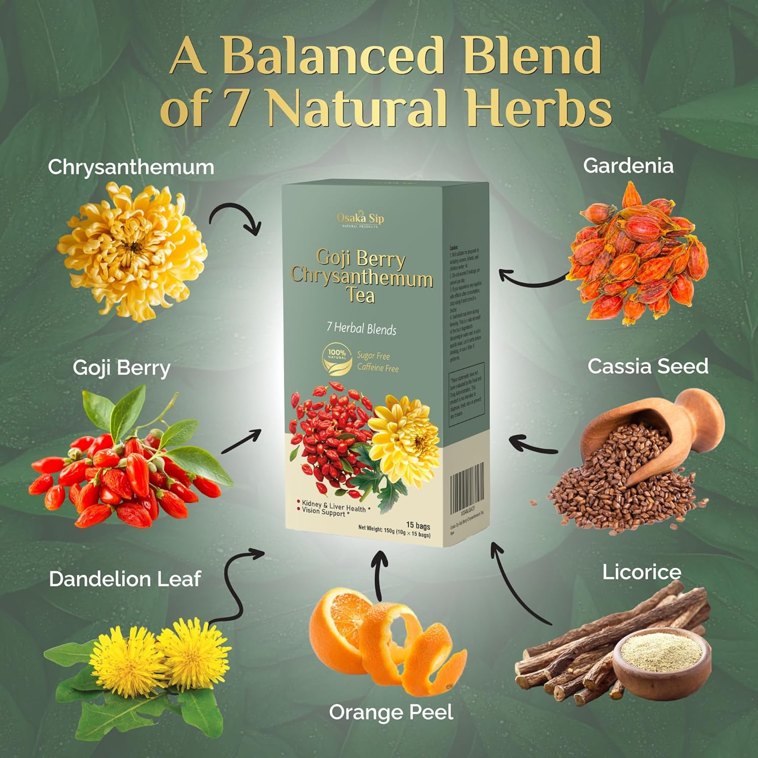 OsakaSip Goji Berry Chrysanthemum Tea Bags Natural Liver Detox Cleanse Kidney Health 15 Bags - Image 4