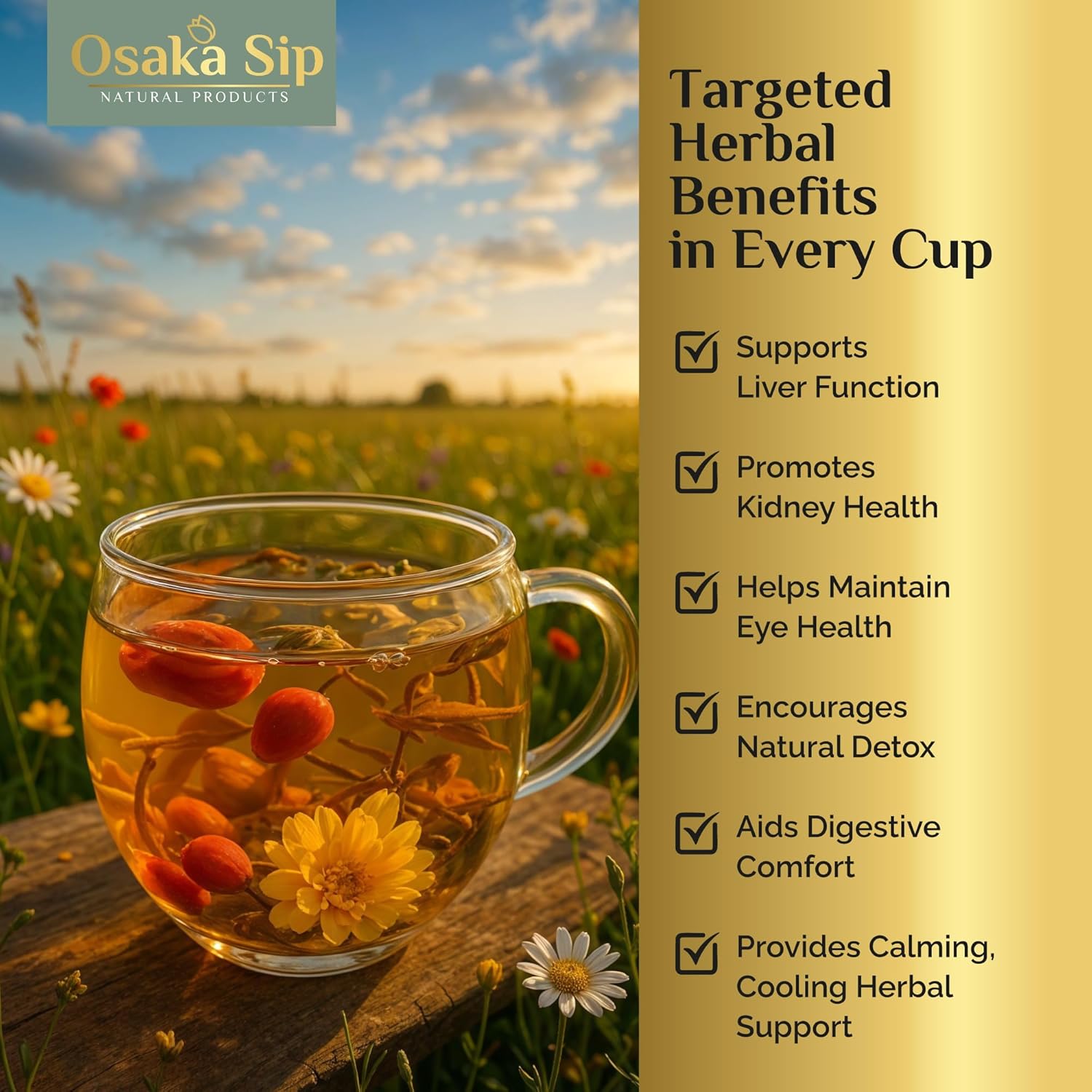 OsakaSip Goji Berry Chrysanthemum Tea Bags Natural Liver Detox Cleanse Kidney Health 15 Bags - Image 5